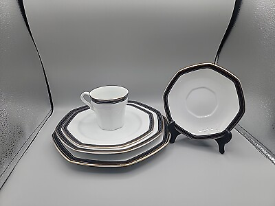 #ad Set Christopher Stuart BLACK DRESS 1 Soup Bowl Cup Saucer Bread amp; Dinner Plate $49.99