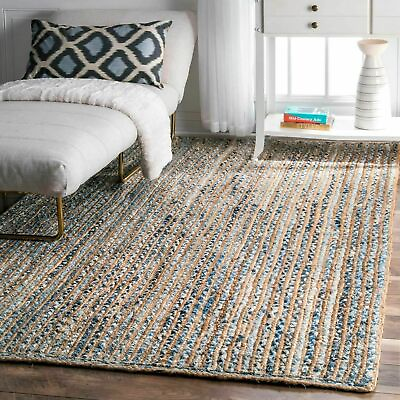 #ad Rug 100% Natural Denim Jute Handmade carpet rustic look modern area rugs $50.31