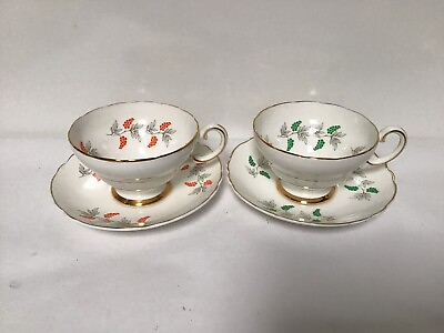 #ad V71 Crown Staffordshire Fine BONE CHINA Grapes Leaves Tea Set Cup Footed Saucer $92.00