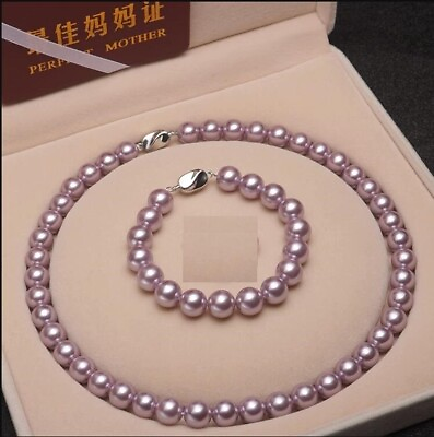 #ad Natural South Sea 18 quot;AAAA 9 10mm purple pearl necklace and 7.5 8quot; bracelet 925S $75.00