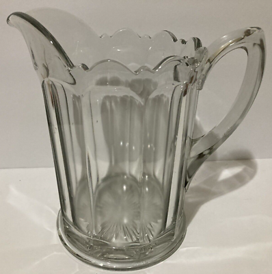 #ad Vintage Elegant Clear Heavy Glass Paneled Ice Lip Pitcher Exceptional $12.64