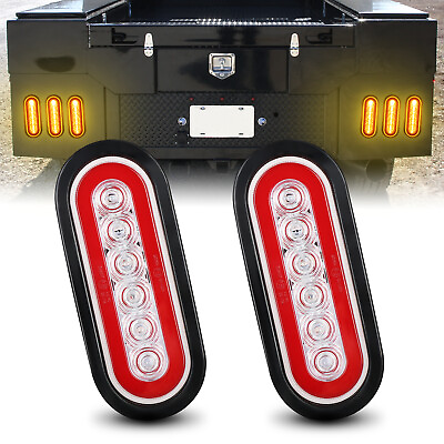 #ad 2X 6quot; LED Oval Amber Truck Trailer Stop Turn Tail Brake Sealed Lights w Grommet $20.99