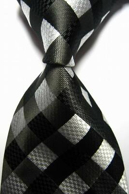 #ad Hot Classic Checks Black White JACQUARD WOVEN 100% Silk Men#x27;s Tie Necktie $8.99