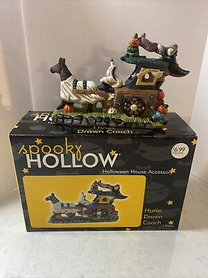 #ad Spooky Hollow Village Accessory Porcelain Halloween Horse Drawn Coach $19.90