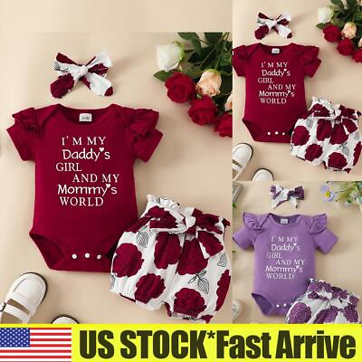 #ad Newborn Baby Girl Ruffle Romper Tops Short Pants Floral Clothes Outfits Set $12.99