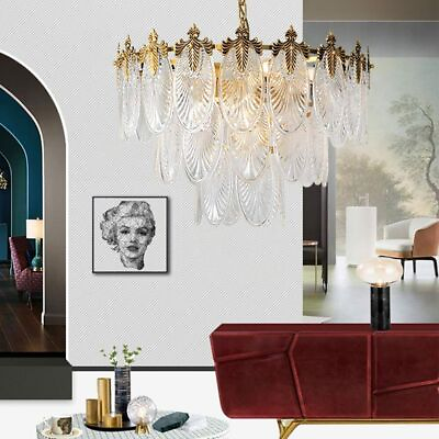 #ad Modern Crystal Chandelier Golden Vintage Pendant Lighting With Leaf Crystal $179.99