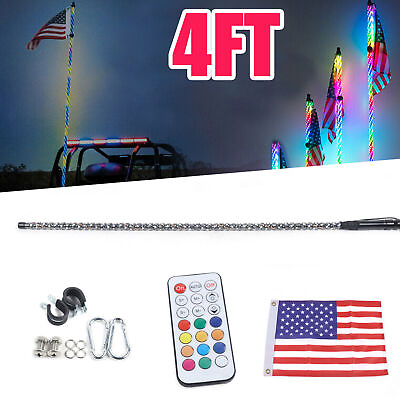4ft RGB Spiral Whip Light Polaris Antenna Accessories With Flag For ATV Polaris $50.35