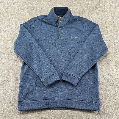 #ad Eddie Bauer Sweater Mens Large Blue Heather 1 4 Snap Pullover Sweatshirt Fleece $2.49