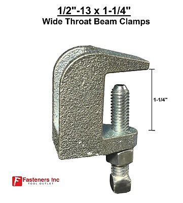 #ad 1 2quot; 13 Threaded Rod Zinc Plated Universal Top Wide 1 1 4quot; Throat Beam Clamp $109.99