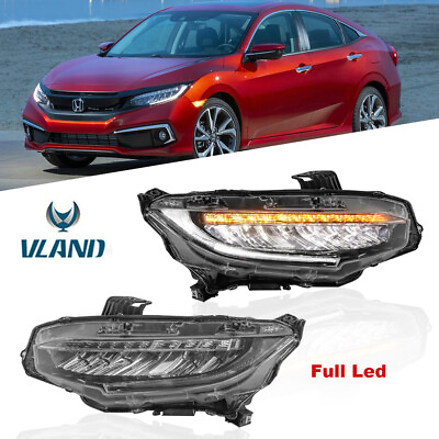 #ad 2PCS Sequential Turn Signal Front LED Headlights For 2016 2021 Honda Civic $269.99