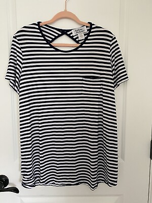 #ad Anthony Richards Striped Pocket Top Size Large Cute Back Detail $11.50