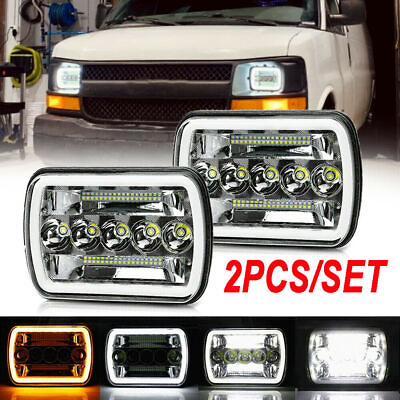 For Chevy Express Cargo Van 1500 2500 3500 Pair 7x6 5x7 LED Headlights Hi Lo DRL $42.99
