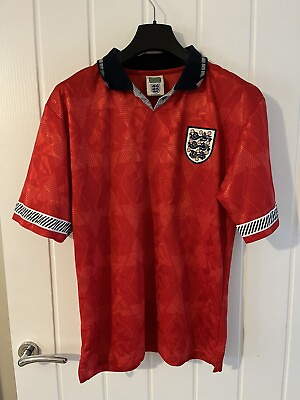 #ad ENGLAND Retro 1990 Away Football Shirt Score Draw Red Short Sleeve Mens Medium GBP 24.99