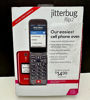 #ad New Lively Jitterbug Flip2 Flip Cell Phone for Seniors RED $59.98