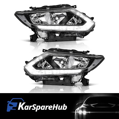 #ad Headlights For 2014 2016 Nissan Rogue with LED DRL Chrome Headlamps LeftRight $131.58