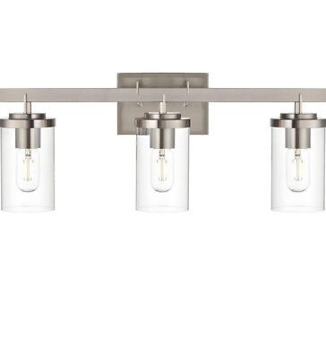 #ad 3 Light Wall Sconce Bathroom Vanity Light Fixtures w Clear Glass Shades Nickel $49.00