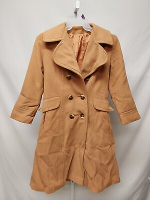 #ad Vintage Full Length Beige Wool Nylon Fashion Winter Fall Coat Womens Size 8 $29.99