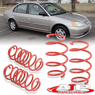 #ad Red JDM Drop Suspension Lowering Springs Kit For 2001 2005 Honda Civic 2DR 4DR $74.99