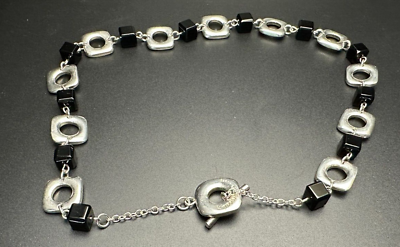#ad Tiffanyamp;Co. Onyx Square Cushion Silver Necklace $350.00