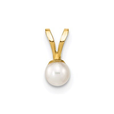 #ad Real 14kt Yellow Gold Gold 3 4mm White Round Freshwater Cultured Pearl Pendant $56.84