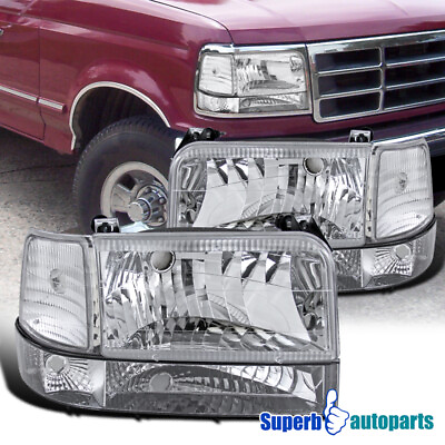 #ad Fits 1992 1996 Ford F150 Bronco Headlights w Bumper Signal Corner Lamps $81.98