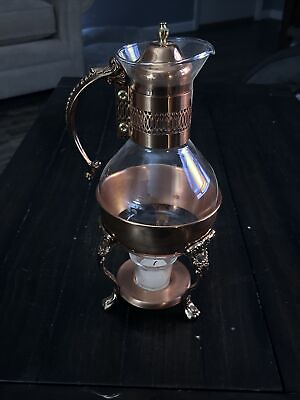 #ad Vintage Princess House Copper Glass Coffee Carafe with Warming Stand Candle $40.00