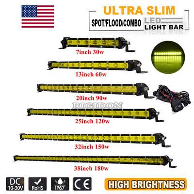 #ad Slim Yellow LED Light Bar 7 13 20 25 32 38 inch Offroad 4X4 SUV ATV Driving Lamp $39.99