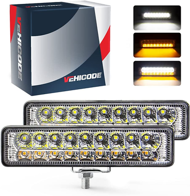 #ad VEHICODE 6 Inch LED Light Bar Slim Pods White with Amber Turn Signal DRL Spot Sm $26.19