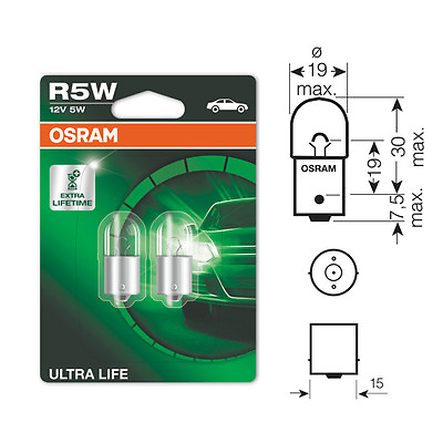 #ad 2 x Osram Ultra Life 207 R5W BA15S Rear Tail Light Car Bulb 12v 5w 5007ULT GBP 4.69