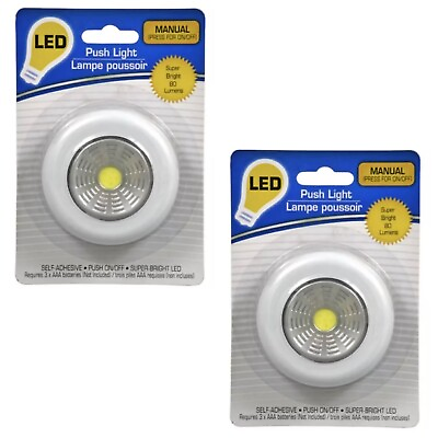 2x LED Manual Push On Off Light Super Bright 80 Lumens Self Adhesive Cordless $8.99