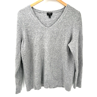 #ad Talbots Cashmere Sweater Womens 2X Gray V Neck Pullover Classic Pure Wool Knit $34.99