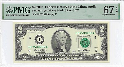 #ad 2003 $2 MINNEAPOLIS FRN. PMG Superb Gem Uncirculated 67 EPQ Banknote. $49.00