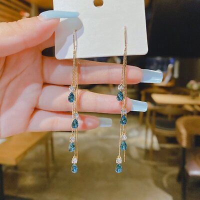 #ad Fashion Waterdrop Crystal Tassel Earrings Line Women Drop Dangle Party Jewelry C $2.12