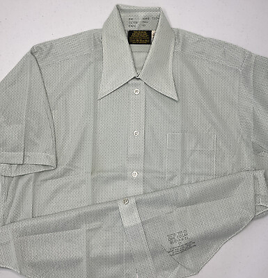 #ad Vintage Sears Shirt Knit Perm Prest 70s Short Sleeve Cape Collar Kramer Men 17 $29.99