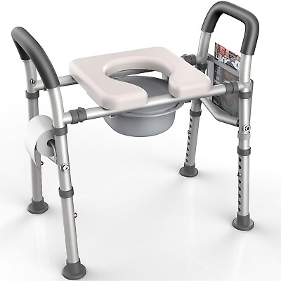 #ad Agrish Bedside Commode for Senior with Adjustable Bars Heavy Duty Chair 400lbs $79.83
