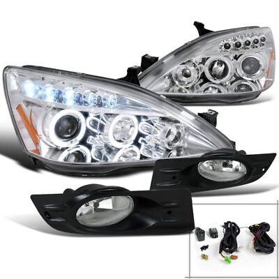 #ad For Honda Accord 2Dr Chrome Halo LED Projector HeadlightsClear Bumper Fog Light $148.95