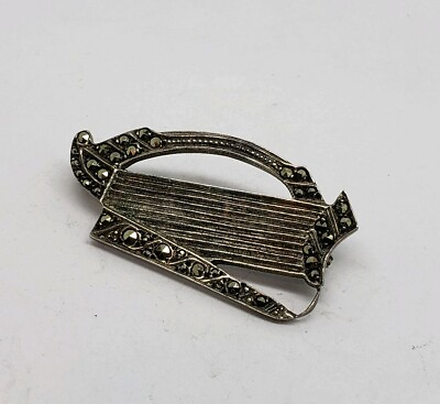 #ad VINTAGE IRISH STERLING SILVER AND MARCASITE PIN BROOCH $49.99
