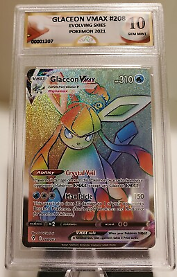#ad Pokémon TCG: Evolving Skies Glaceon VMAX SRG Graded 10 Rainbow Secret Rare $74.99