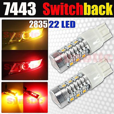 #ad 7443 LED Dual Color Switchback Red Amber Front Turn Signal Parking Light Bulbs $13.04