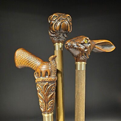#ad Lot of 3 36quot; Antique Style Figural Walking Stick Cane $300.00