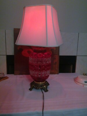 #ad Antique Cranberry Red and Crystal Thumbprint Table Lamp. $150.00