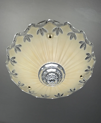 #ad Vtg Semi Flush Mount Glass Fixture 20s 30s 40 50 60 Art Deco Ceiling Light Ivory $249.99