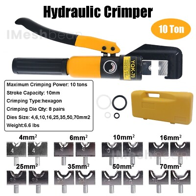 #ad US 10T Hydraulic Crimper Wire Battery Cable Lug Terminal Crimping Tool w 8 Dies $34.29