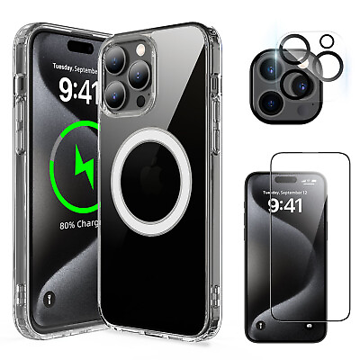 #ad For iPhone 15 Pro Max Case Clear Mag Safe Magnetic Cover Lensamp; Screen Protector $4.99