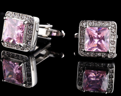 #ad Princess Blush Pink Gemstone With Prong Design Men#x27;s Elegant Silver Cuff Links $209.00