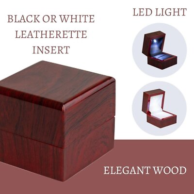 #ad Novel Box Cherry Wood Led Ring Box Led Light Ring box for Engagement Proposal $12.99