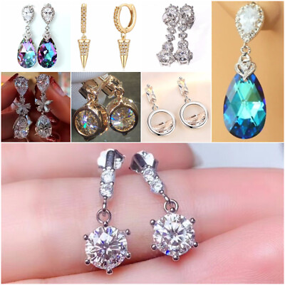 #ad 925 SilverGold Drop Earring Fashion Cubic Zircon Jewelry Women Gift A Pair $2.56