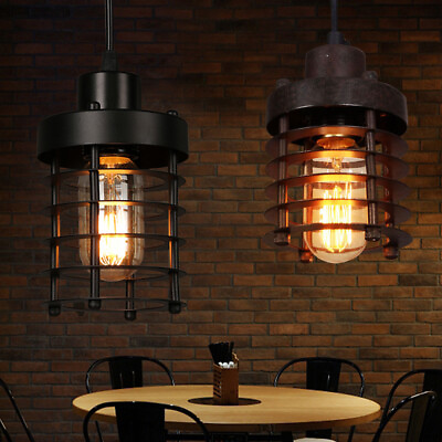 #ad Iron Cage Lampshade Retro Industrial Pendant Lamp Ceiling Light Fixtures $20.00
