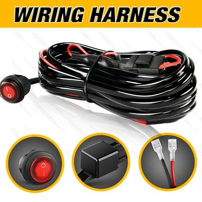 2 Lead Wiring Harness LED Light Bar 40Amp Relay Fuse ON Off Switch For 2 Lights $10.74