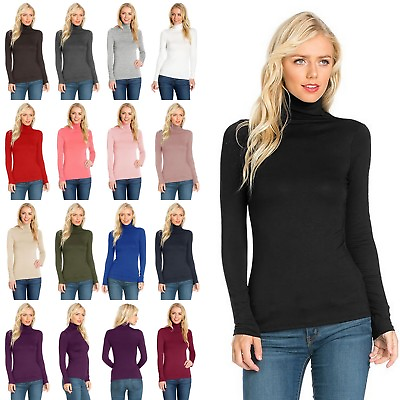 #ad Women#x27;s Mock Turtle Neck Rayon Long Sleeve Top Soft Stretch Classic Fitted Shirt $11.38